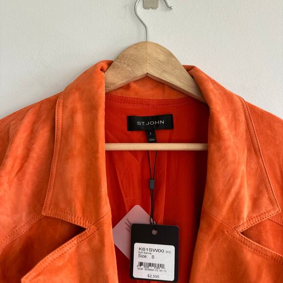 ST. JOHN Silken Suede Slouchy Strap Sleeve Jacket Soft Sienna Orange NWT - Picture 5 of 14